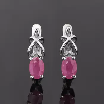 Серьги рубин (серебро 925 пр. родир. бел.) огранка
