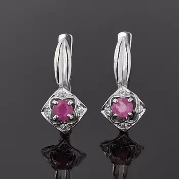 Серьги рубин (серебро 925 пр. родир. бел.) огранка