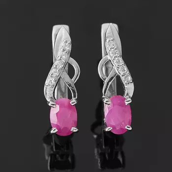 Серьги рубин (серебро 925 пр. родир. бел.) огранка