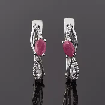 Серьги рубин (серебро 925 пр. родир. бел.) огранка