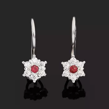 Серьги рубин (серебро 925 пр. родир. бел.) огранка