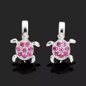 Серьги рубин (серебро 925 пр. родир. бел.) огранка