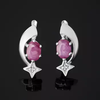 Серьги рубин (серебро 925 пр. родир. бел.) огранка
