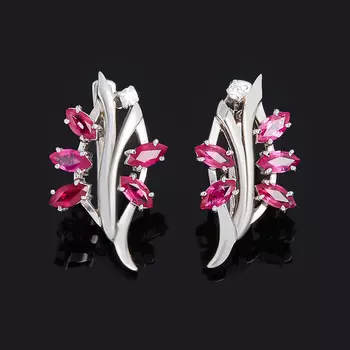 Серьги рубин (серебро 925 пр. родир. бел.) огранка