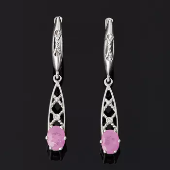 Серьги рубин (серебро 925 пр. родир. бел.) огранка