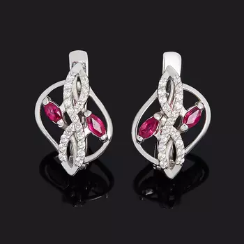 Серьги рубин (серебро 925 пр. родир. бел.) огранка