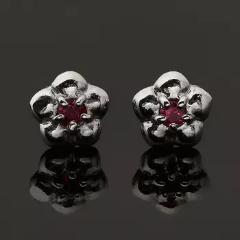 Серьги рубин (серебро 925 пр. родир. бел.) пуссеты огранка