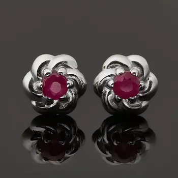 Серьги рубин (серебро 925 пр. родир. бел.) пуссеты огранка