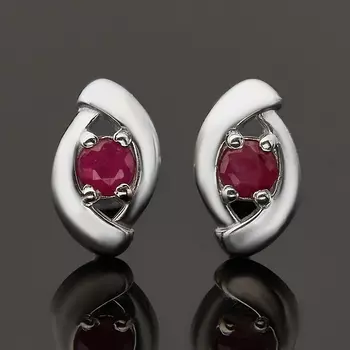 Серьги рубин (серебро 925 пр. родир. бел.) пуссеты огранка
