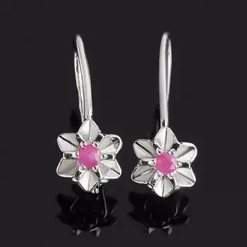 Серьги рубин (серебро 925 пр. родир. бел.) огранка