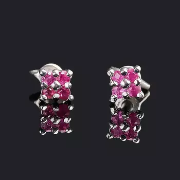 Серьги рубин (серебро 925 пр. родир. бел.) пуссеты огранка