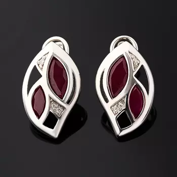 Серьги рубин (серебро 925 пр. родир. бел.) огранка