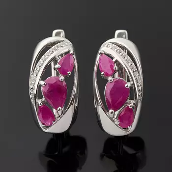 Серьги рубин (серебро 925 пр. родир. бел.) огранка