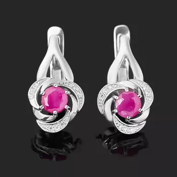 Серьги рубин (серебро 925 пр. родир. бел.) огранка