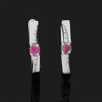 Серьги рубин (серебро 925 пр. родир. бел.) огранка