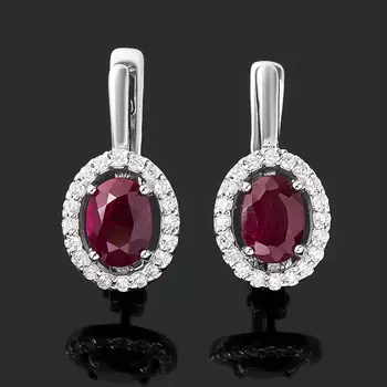 Серьги рубин (серебро 925 пр. родир. бел.) огранка