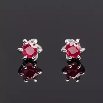 Серьги рубин (серебро 925 пр. родир. бел.) пуссеты огранка