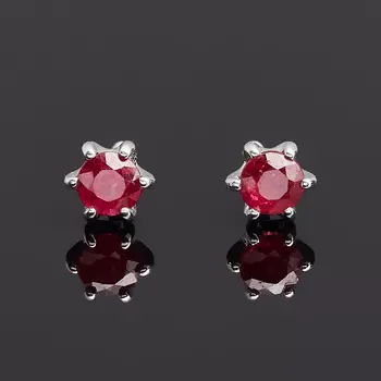 Серьги рубин (серебро 925 пр. родир. бел.) пуссеты огранка