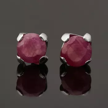 Серьги рубин (серебро 925 пр. родир. бел.) пуссеты огранка