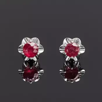 Серьги рубин (серебро 925 пр. родир. бел.) пуссеты огранка