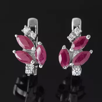 Серьги рубин (серебро 925 пр. родир. бел.) огранка