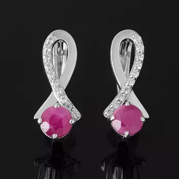 Серьги рубин (серебро 925 пр. родир. бел.) огранка