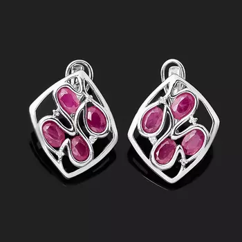 Серьги рубин (серебро 925 пр. родир. бел.) огранка