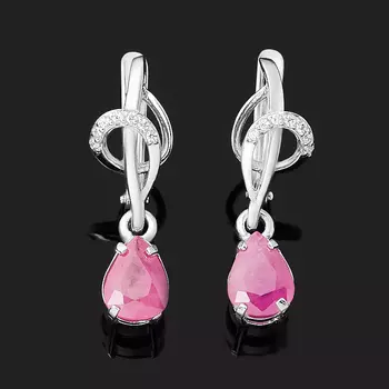 Серьги рубин (серебро 925 пр. родир. бел.) огранка