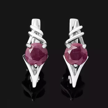 Серьги рубин (серебро 925 пр. родир. бел.) огранка