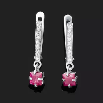 Серьги рубин (серебро 925 пр. родир. бел.) огранка