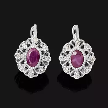 Серьги рубин (серебро 925 пр. родир. бел.) огранка