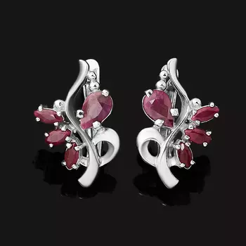 Серьги рубин (серебро 925 пр. родир. бел.) огранка