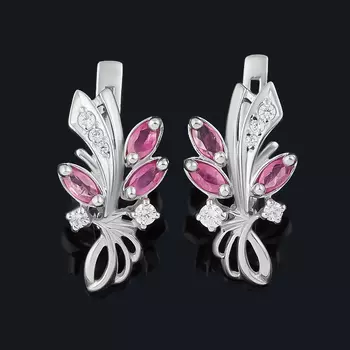 Серьги рубин (серебро 925 пр. родир. бел.) огранка