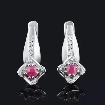 Серьги рубин (серебро 925 пр. родир. бел.) огранка