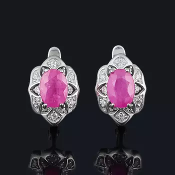 Серьги рубин (серебро 925 пр. родир. бел.) огранка