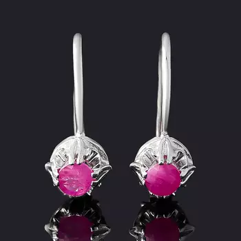 Серьги рубин (серебро 925 пр. родир. бел.) огранка