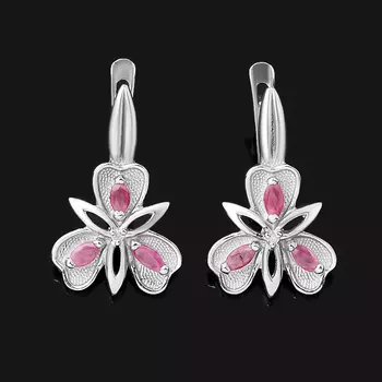 Серьги рубин (серебро 925 пр. родир. бел.) огранка