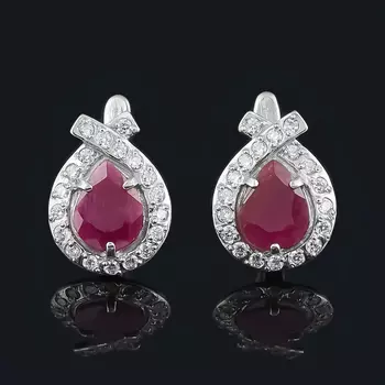 Серьги рубин (серебро 925 пр. родир. бел.) огранка
