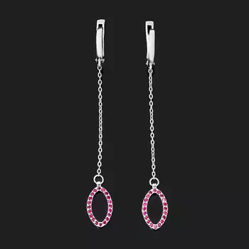 Серьги рубин (серебро 925 пр. родир. бел.) огранка