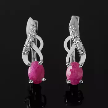 Серьги рубин (серебро 925 пр. родир. бел.) огранка