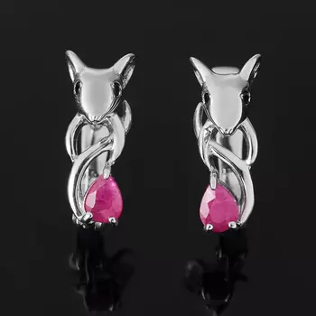 Серьги рубин (серебро 925 пр. родир. бел.) огранка