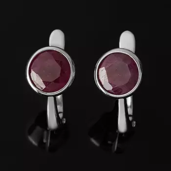 Серьги рубин (серебро 925 пр. родир. бел.) огранка