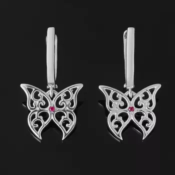 Серьги рубин (серебро 925 пр. родир. бел.) огранка