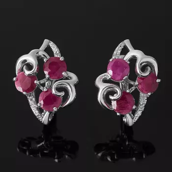 Серьги рубин (серебро 925 пр. родир. бел.) огранка