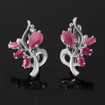 Серьги рубин (серебро 925 пр. родир. бел.) огранка
