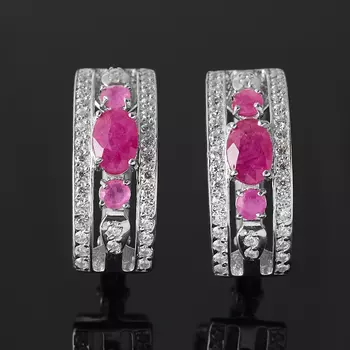 Серьги рубин (серебро 925 пр. родир. бел.) огранка