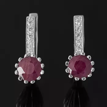 Серьги рубин (серебро 925 пр. родир. бел.) огранка