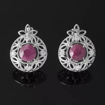 Серьги рубин (серебро 925 пр. родир. бел.) огранка