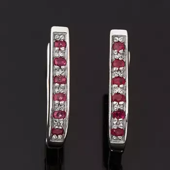 Серьги рубин (серебро 925 пр. родир. бел.) огранка