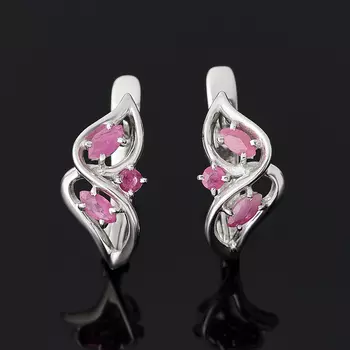 Серьги рубин (серебро 925 пр. родир. бел.) огранка